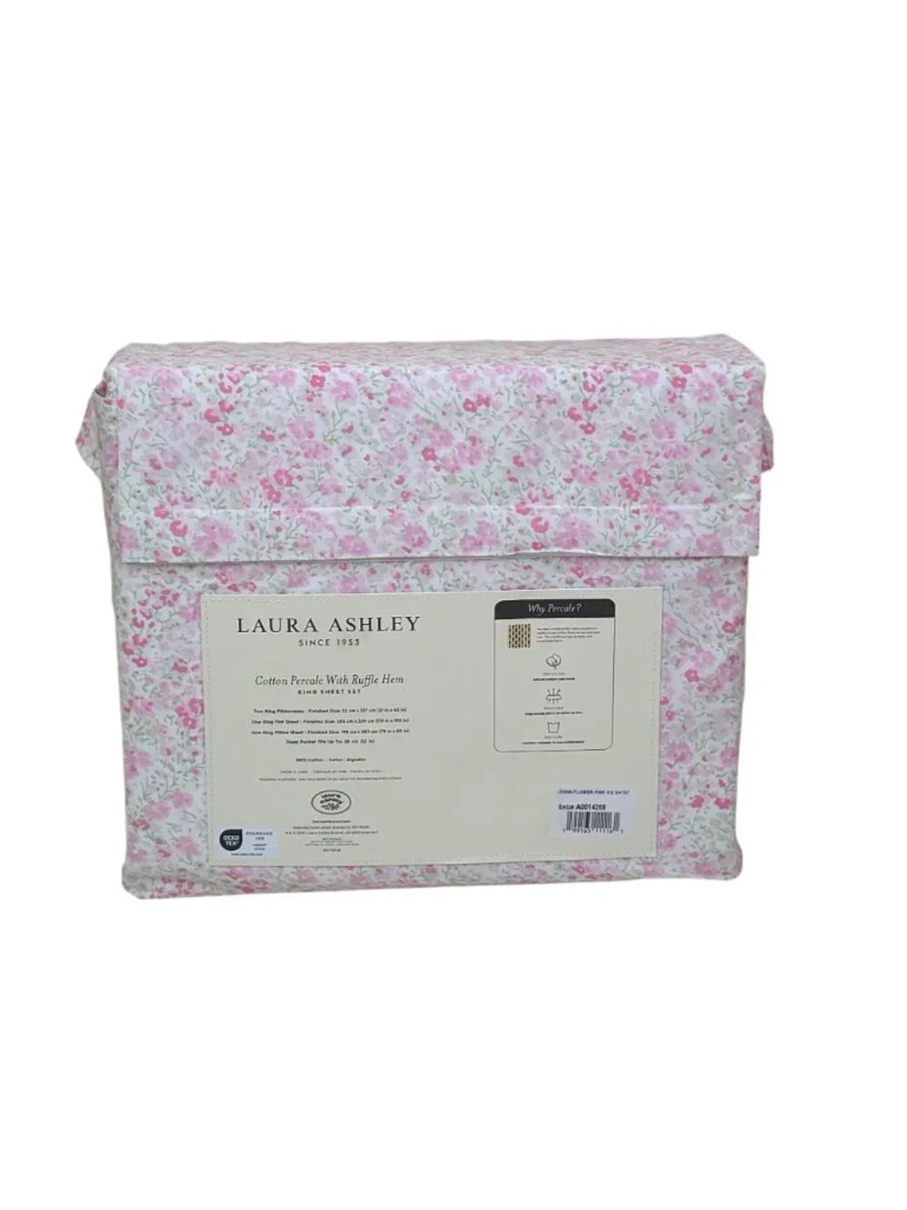 Laura Ashley Cotton Percale King Sheet Set With Ruffle Hem Leona Flower Pink